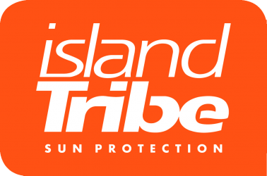 Island Tribe Sun Protection logo on an orange background.