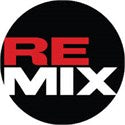 Remix logo with bold red and white text on a black circular background.