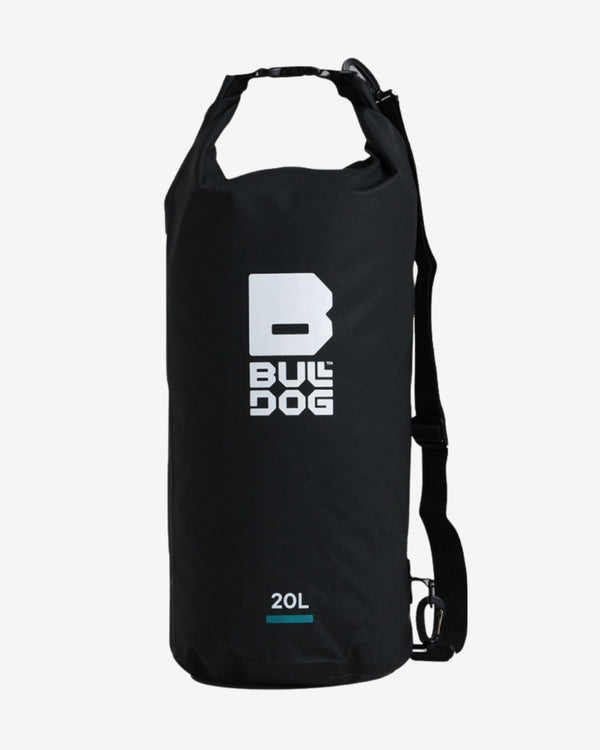 Bull Dog Dry Bag 20L black waterproof backpack with roll-top closure.