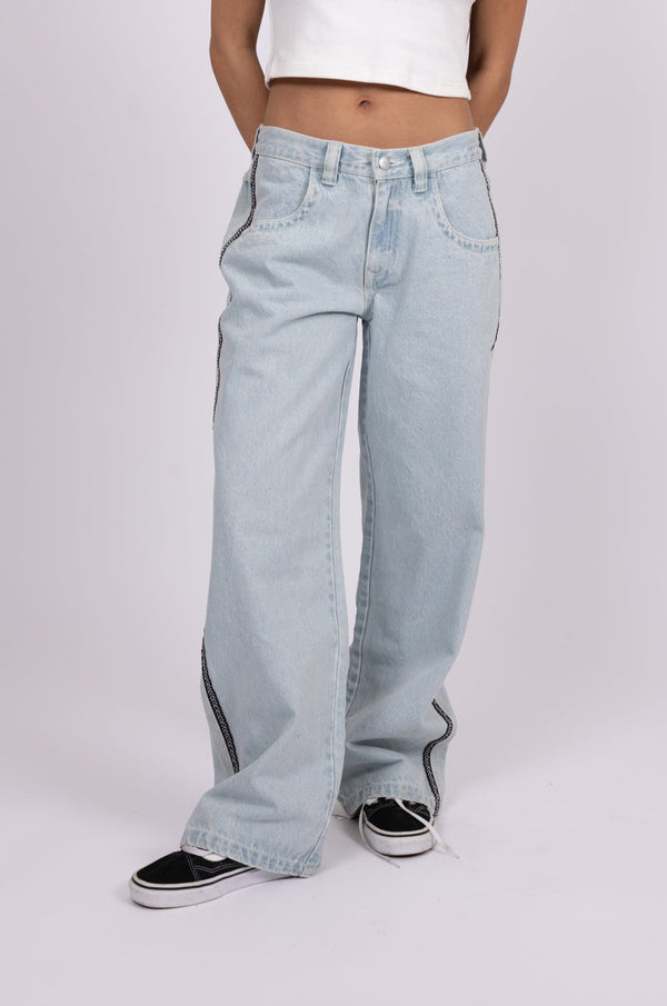 Rusty Flip Mommy low rise wide leg denim pant - sky blue heather
