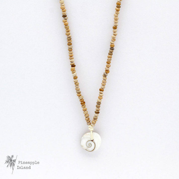 Pineapple Island Natural Wood shiva shell Choker Necklace