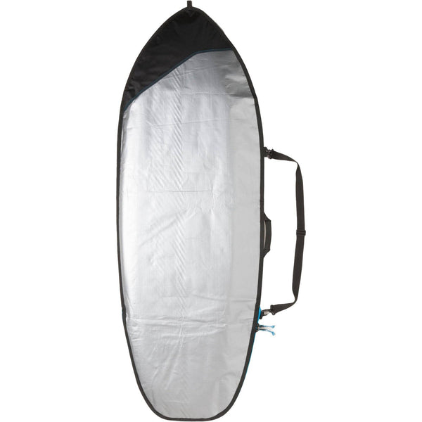 Back view of Bulldog Essentials Fish Surfboard Bag featuring sturdy strap and sleek design.