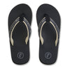 Top view of FoamLife Yogi black flip flops with patterned straps.