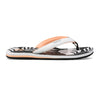 Side view of FoamLife Zikat SC women's black flip flops with white straps.