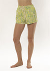Sisstrevolution Rocky Avenue Boardshort in palm lime with abstract print, front view.
