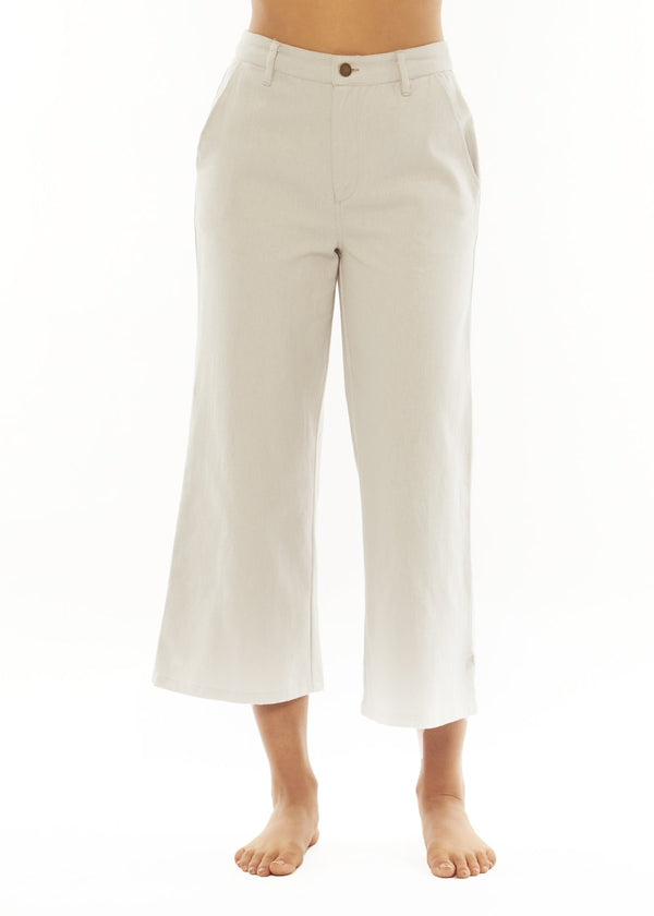 Front view of Sisstrevolution Cal Beach Woven Pant in light beige color.