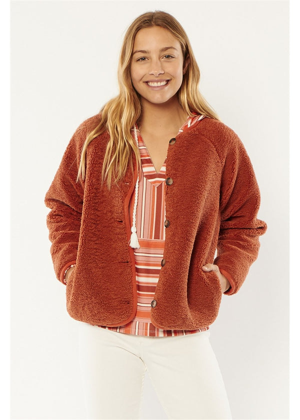 Sissttevolution To The Max Knit Jacket in rust color, front view.