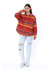 Sisstr Ensenada Ls Fleece in retro red with striped design, front view.