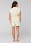 Sisstrevolution In My Sol Romper in white sand, back view with elastic waistband.
