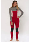 Sisstrevolution 7 Seas 3/2 chest full wetsuit in red with gray sleeves, front view.