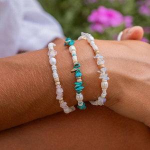 Pineapple Island Love Is Here Natural Stone, Pearl & Shell Bracelet - Rose Quartz