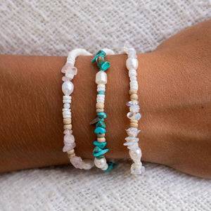 Pineapple Island Love Is Here Natural Stone, Pearl & Shell Bracelet - Rose Quartz