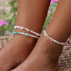 Pineapple Island Love is Here Natural Stone, Pearl & Shell Anklet - Moonstone