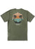 Vissla Psychedelic Palms Tee in Rifle green with palm tree graphic on back.