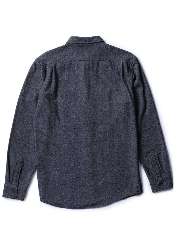 Vissla Shaper Eco Flannel in black, back view of long sleeve shirt.