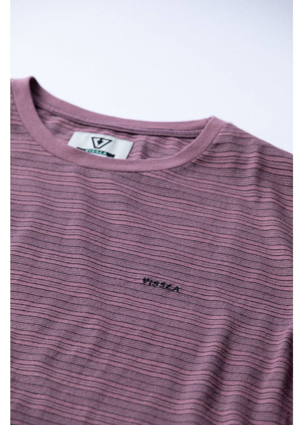 Close-up of Vissla Creek Ss Tee neckline and embroidered logo detail.