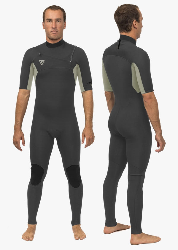 Vissla Natural Seas 2-2 Ss Full Suit front and back views, short-sleeve full wetsuit.