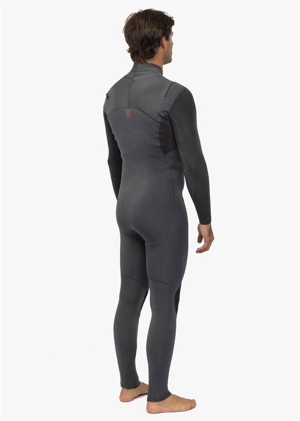 Vissla New Seas 3-2 V-Zip Wetsuit in gray, full-body back view.