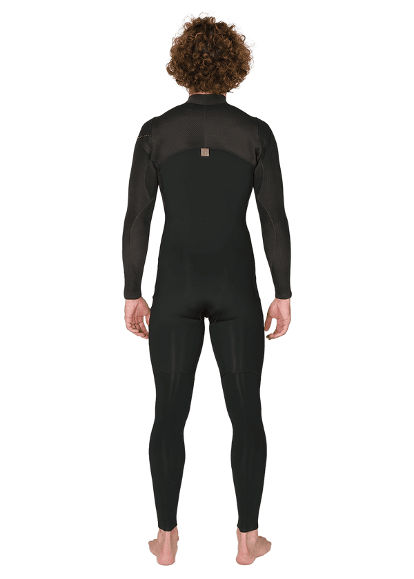 Vissla New Seas 5-4 U-Zip Wetsuit in black, full back view.