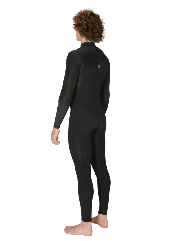 Vissla New Seas 5-4 U-Zip Wetsuit in black, side-back angle view.