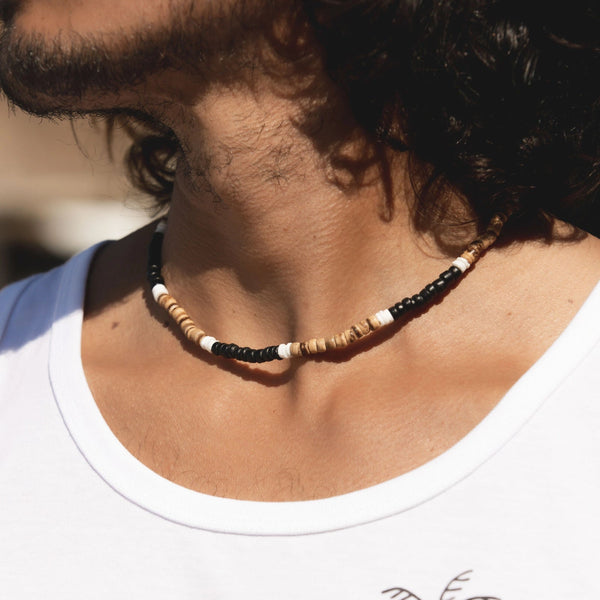 Pineapple island Adjustable coconut wood and coloured shell beaded necklace