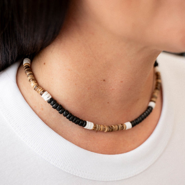 Pineapple island Adjustable coconut wood and coloured shell beaded necklace