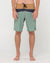 Rusty Chop Suey Boardshort with green, tan, and navy color blocks, front view.