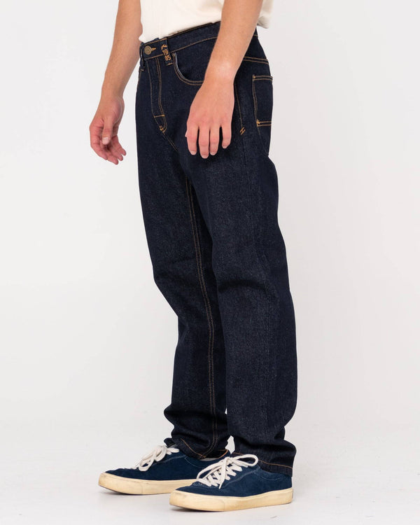 Side view of Rusty Steven Straight Fit Jean highlighting straight-leg design.