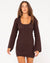 Rusty Leo long sleeve knit mini dress in brown with a scoop neckline.