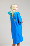 White Water Kids Soft Shell Robe in cobalt blue, back view with logo detail.