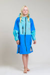 White Water Kids Soft Shell Robe in cobalt blue, full front view with zipper.