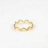 Close-up of gold ripple wave ring on white background.