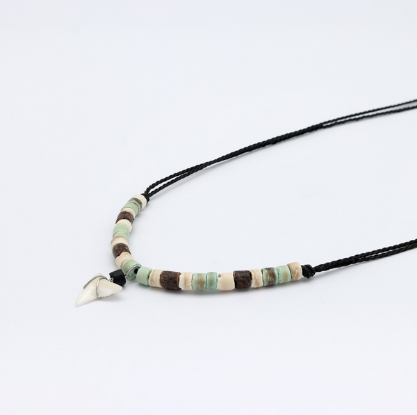 Pineapple island Handmade adjustable necklace centred with a shark tooth charm