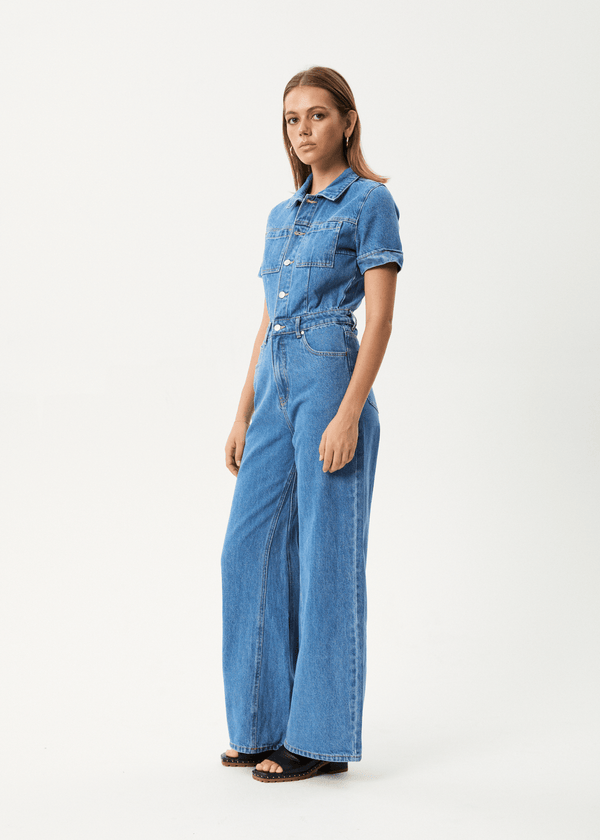 Afends Miami- Denim Flared Jumpsuit