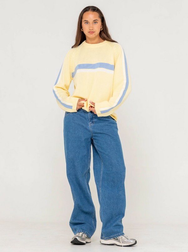 Rusty White Lines Long Sleeve Crew Neck Knit