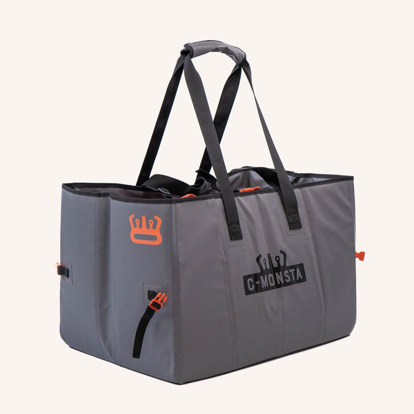 C-Monsta Split Bag in gray with orange accents, durable design and multiple straps.