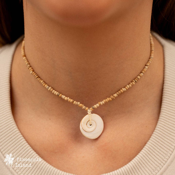 Pineapple Island Natural Wood shiva shell Choker Necklace