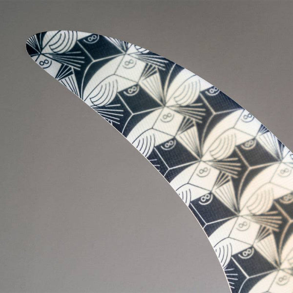 Detailed top section of Deflow JDF COLLAB single fin showcasing artistic design.