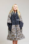 Front view of White Water kids leopard print hard shell robe.