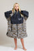 White Water kids hard shell robe with leopard print, front view.