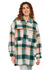 Sisstrevolution Palma Eco-zy Overshirt in coral plaid, front view.