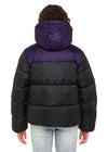 Back view of Sisstrevolution Rita Puff Jacket in black and purple.