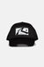 Black Rusty R Dot Trucker Cap with front logo design.