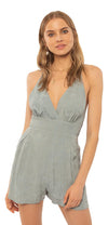 Amuse Society Leila woven tank romper / slate