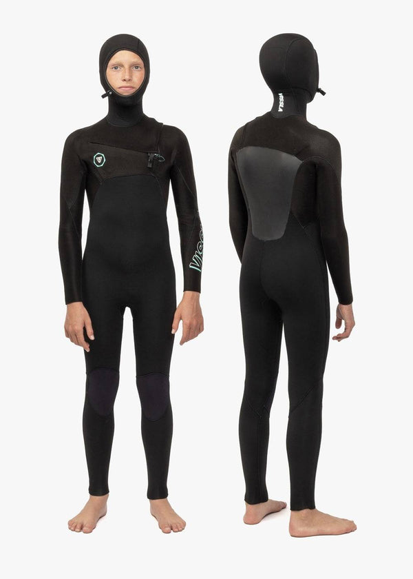 Vissla Boys Hooded Wetsuit offers warmth and flexibility with lightweight Neoprene. Designed for comfort, this full wetsuit ensures protection in cold waters.