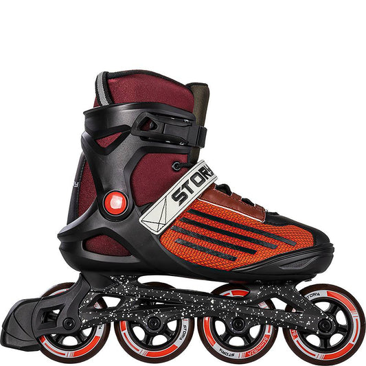 Story Shockwave Inline Skates in black and red with durable frame and wheels.
