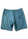 Vissla Solid Sets 18.5-inch boardshort in tidal blue, back view with pocket.