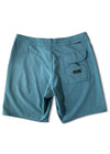 Vissla Solid Sets 18.5-inch boardshort in tidal blue, back view with pocket.