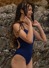 Girl's One-Piece Blue Swimsuit – Tie Back