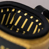 Close-up of Deflow knee leash interior padding with mustard and black accents.